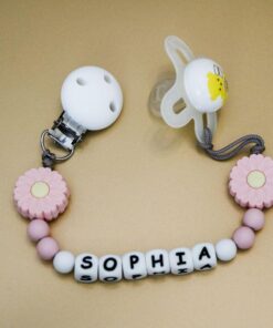 Personalised Dummy Clip - Pink Daisy Flowers