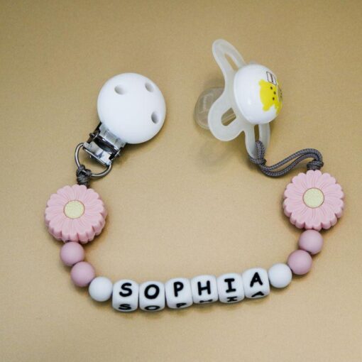 Personalised Dummy Clip - Pink Daisy Flowers