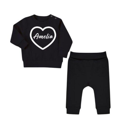 Love Heart Personalised Baby Tracksuit - Black