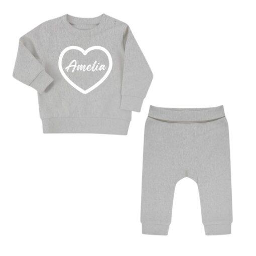 Love Heart Personalised Baby Tracksuit - Grey