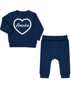 Love Heart Personalised Baby Tracksuit - Navy Blue