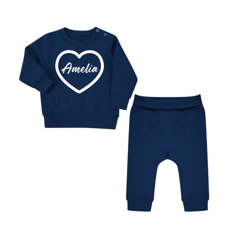 Love Heart Personalised Baby Tracksuit - Navy Blue