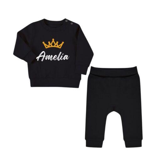 Personalised Crown Baby Tracksuit - Black