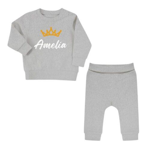 Personalised Crown Baby Tracksuit - Grey