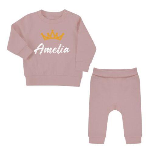 Personalised Crown Baby Tracksuit - Pink