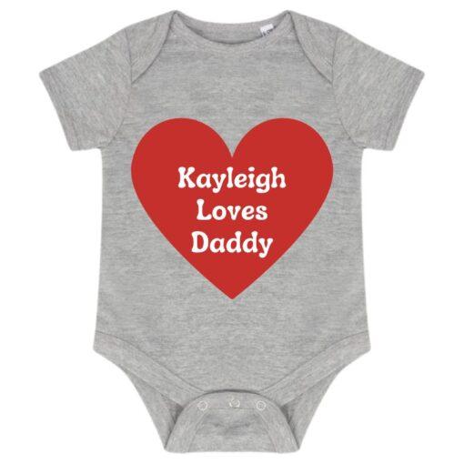 Personalised Red Heart I Love Daddy Baby Grow - Grey