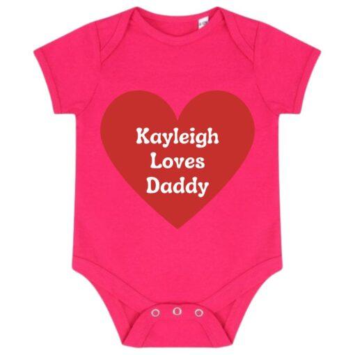 Personalised Red Heart I Love Daddy Baby Grow - Hot Pink