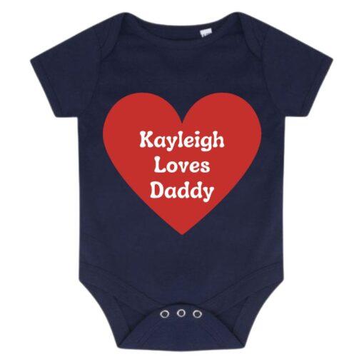 Personalised Red Heart I Love Daddy Baby Grow - Navy Blue