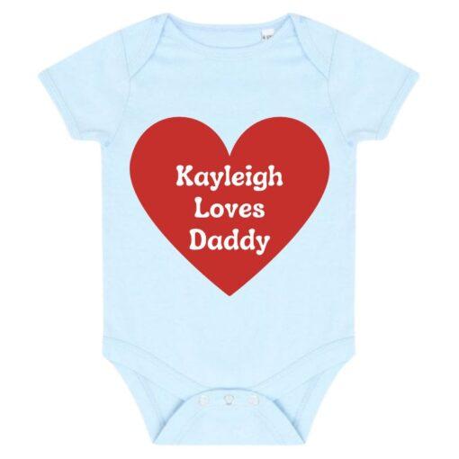 Personalised Red Heart I Love Daddy Baby Grow - Pale Blue