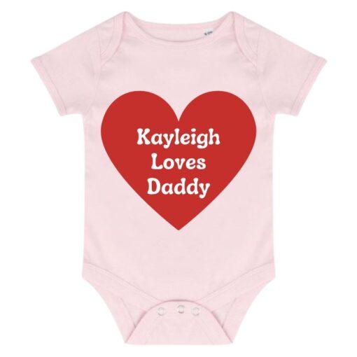 Personalised Red Heart I Love Daddy Baby Grow - Pale Pink